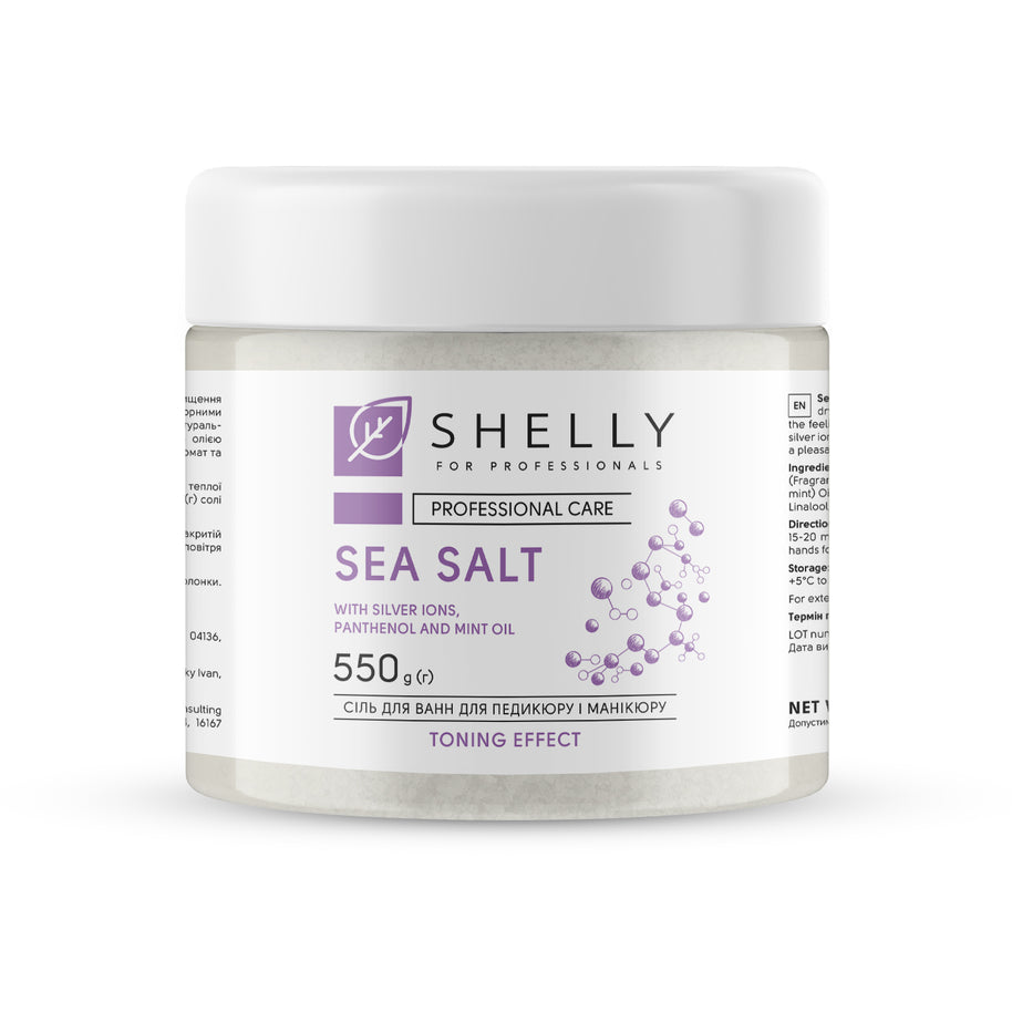 SHELLY Morska sol za pedikuro in manikuro s srebrovimi ioni, pantenolom in metinim oljem Shelly 550 g - Bellu