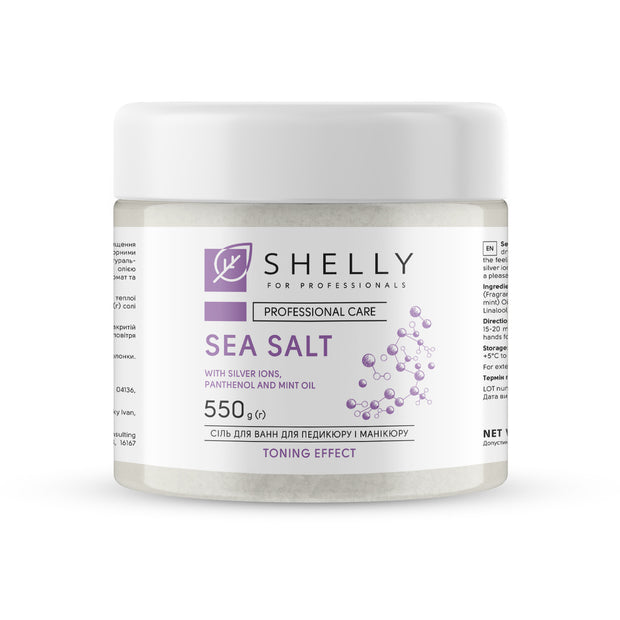 SHELLY Morska sol za pedikuro in manikuro s srebrovimi ioni, pantenolom in metinim oljem Shelly 550 g - Bellu