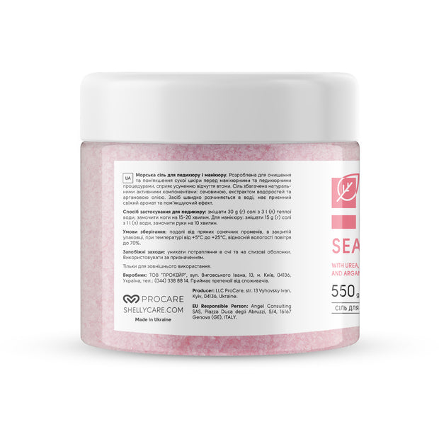 SHELLY Morska sol za pedikuro in manikuro s sečnino, izvlečkom alg in arganovim oljem Shelly 550 g - Bellu