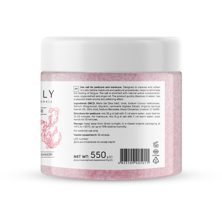 SHELLY Morska sol za pedikuro in manikuro s sečnino, izvlečkom alg in arganovim oljem Shelly 550 g - Bellu