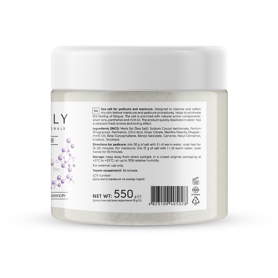SHELLY Morska sol za pedikuro in manikuro s srebrovimi ioni, pantenolom in metinim oljem Shelly 550 g - Bellu