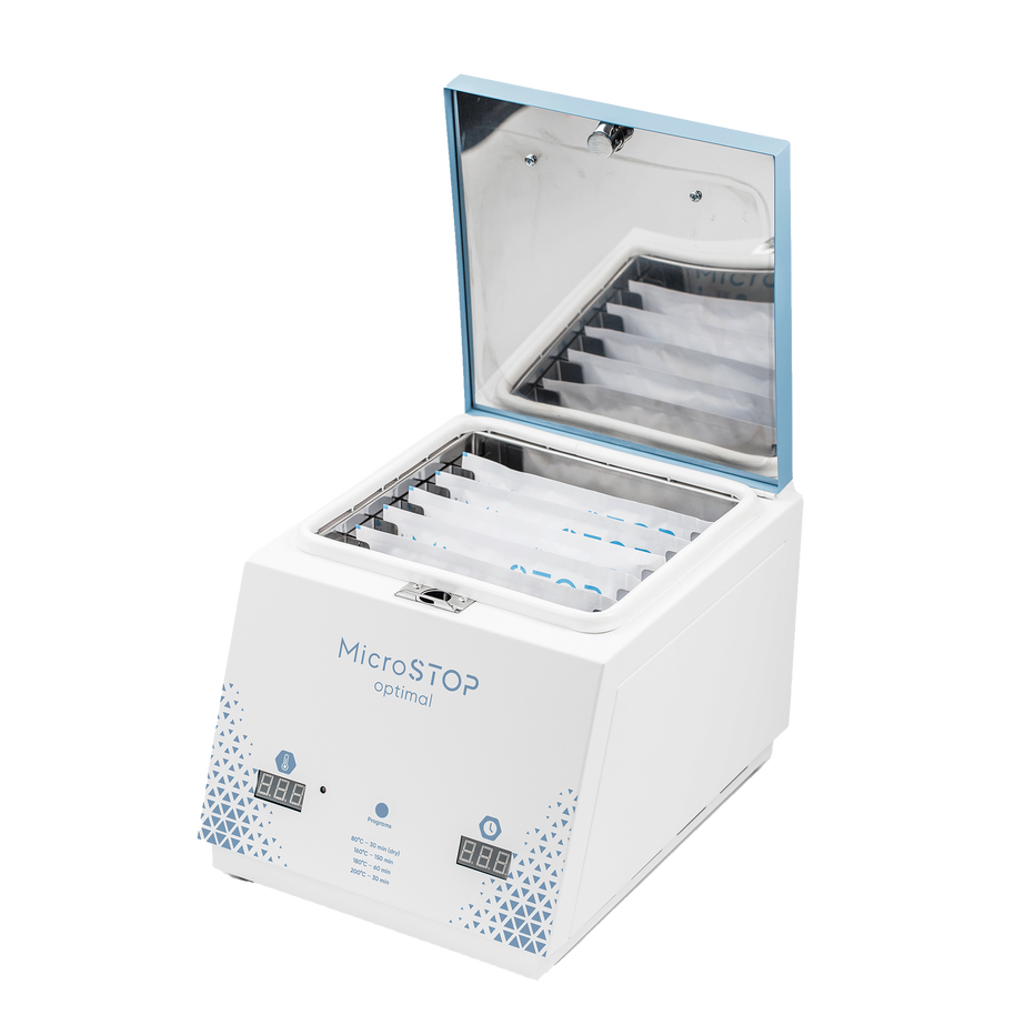 Sterilizator na vroč zrak MicroStop Optimal s kraft vrečkami za sterilizacijo orodja | Bellu